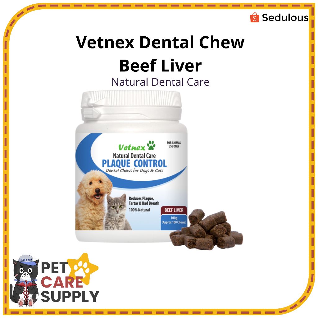 Vetnex Plaque Control Dental Chews for Cats & Dogs 100 Chews - Beef Liver