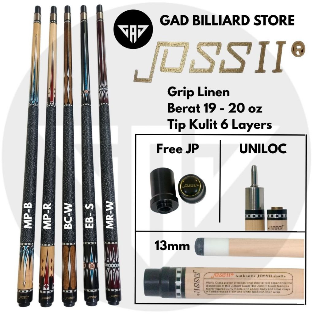 JOSS II CUE STIK PLAY BILLIARD | SHAFT KAYU JOINT UNILOC