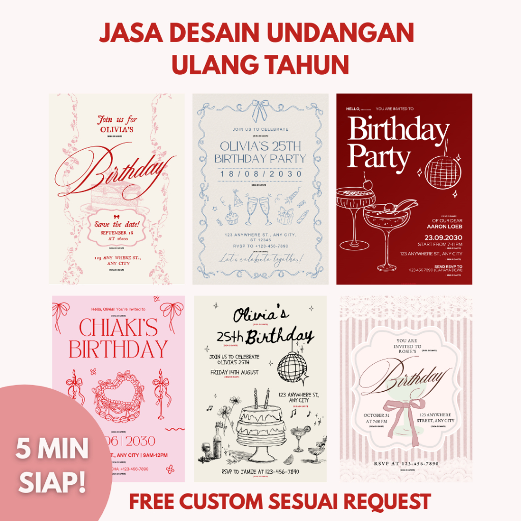 JASA DESAIN UNDANGAN ULANG TAHUN DIGITAL | FILE SIAP CETAK