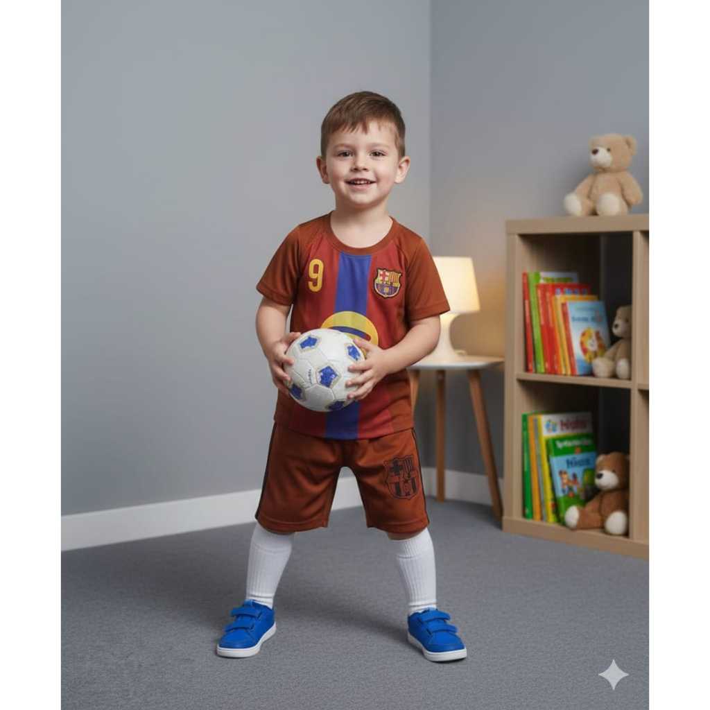 Setelan baju klub bola BARCELONA anak laki laki usia 1 sampai 13 tahun bahan jersey