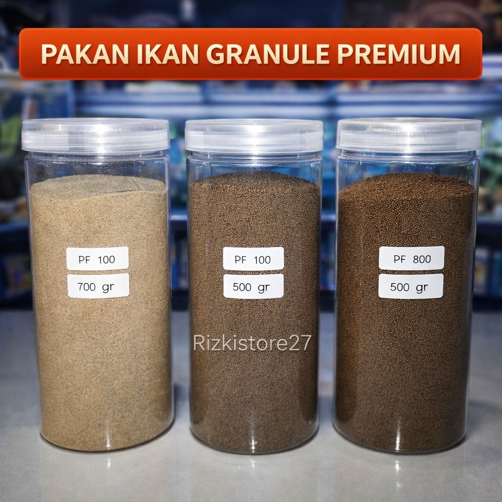 Pakan Ikan Granule Premium PF 100, PF 500, PF 800 Repack Kemasan Toples  – Pakan Ikan Hias Berkualit