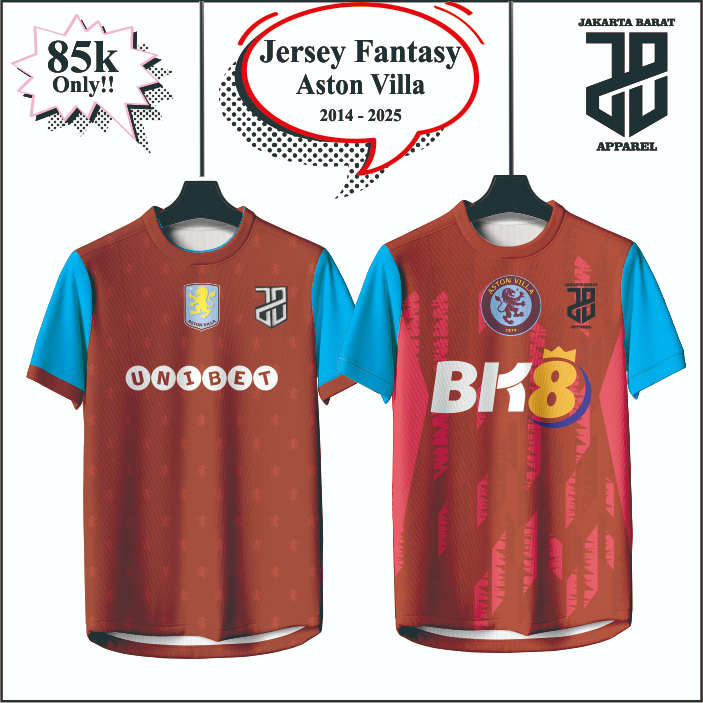 Kaos Baju Jersey Fantasy Aston Villa Home  2014 - 2025 Bahan EMBOSH Premium Model Liga Premier