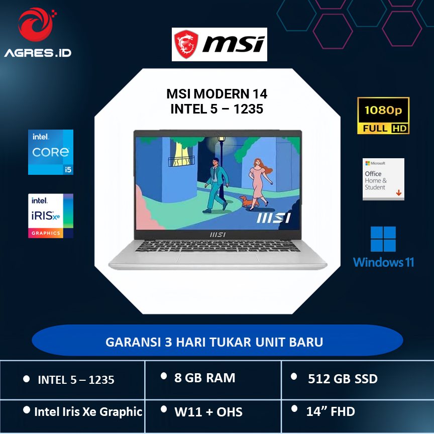 MSI MODERN 14 I5 1235 8GB 512SSD W11 + OHS