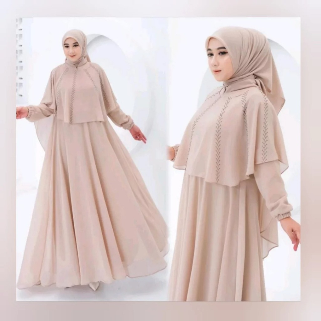 Gamis Set Jumbo Lengan Panjang Nabila Dress KF Bahan Ceruty Babydoll+Swarovski Inner & Outer Terpisa
