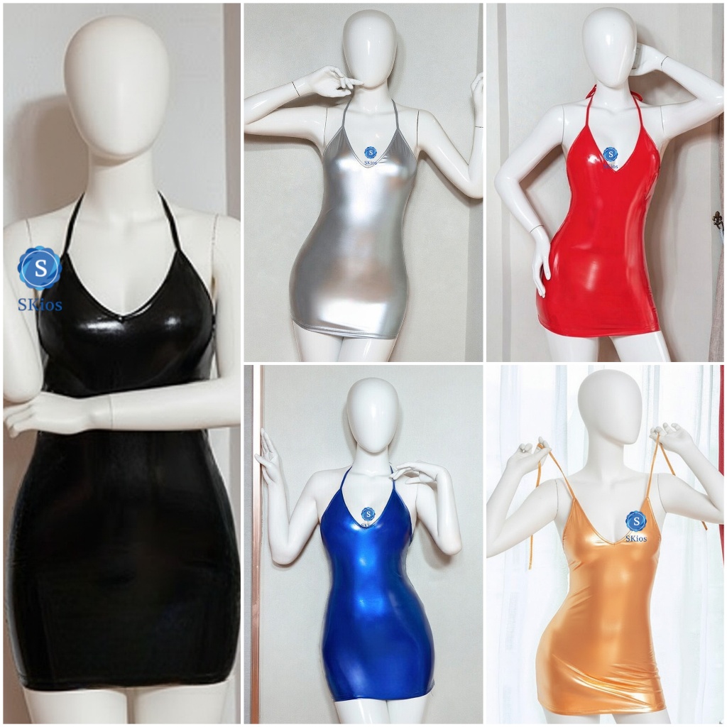Lingerie Patent Leather Mini Dress Halter Bodycon Glossy L296