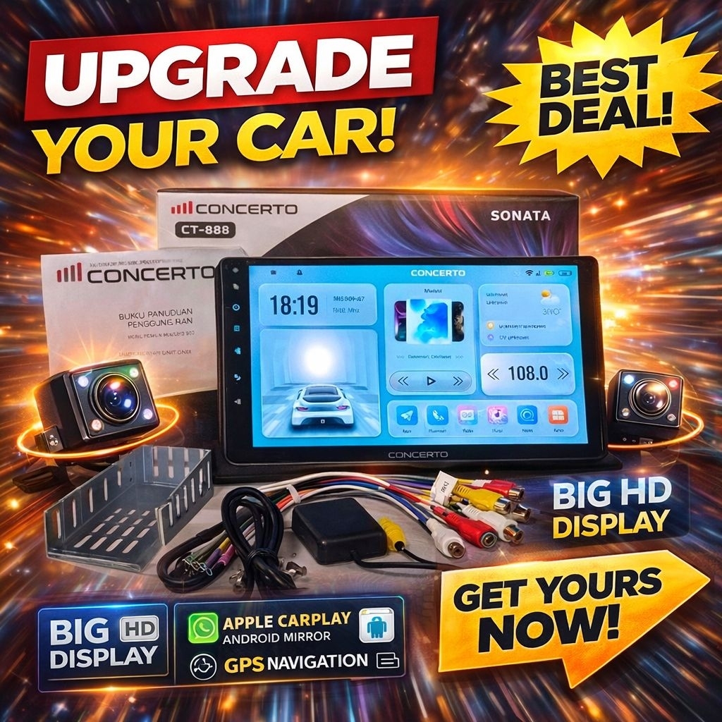 Headunit Android Concerto Sonata 4/64 9&10 inch | Headunit Kamera 360 | Concerto Ct-888