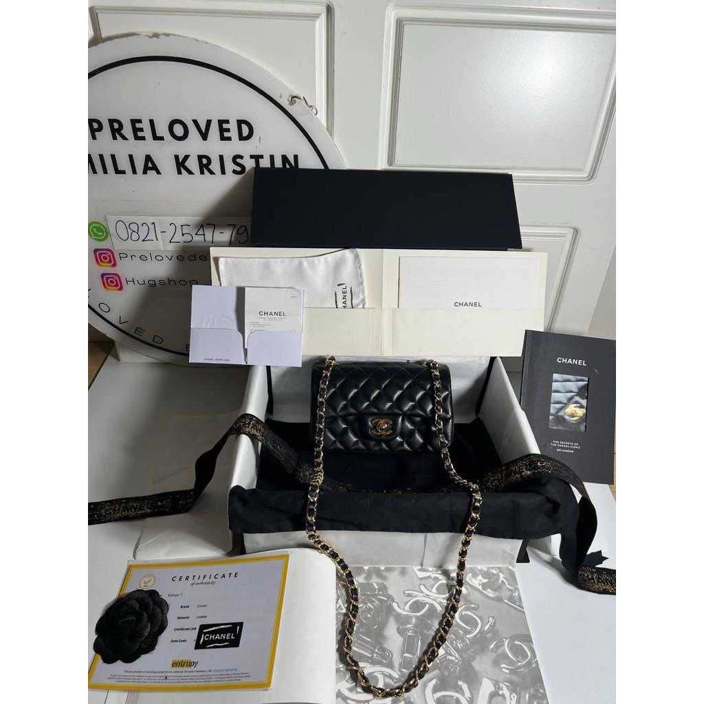 preloved mini classic handbag lambskin black