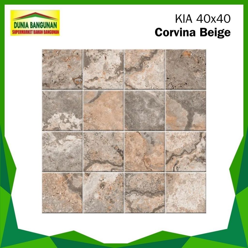 Keramik Lantai 40x40 Kasar KIA Corvia Beige Keramik Lantai Kamar Mandi / Teras/ Garasi