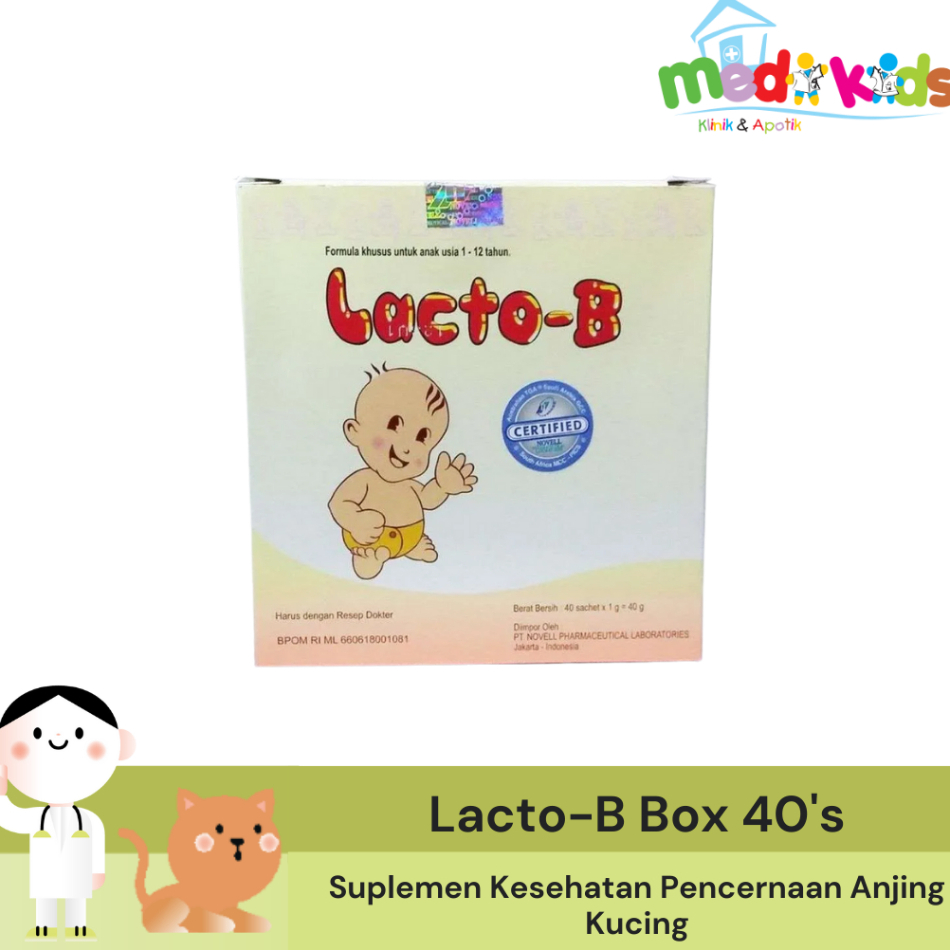 Lacto B Sachet Per Box 40's - Vitamin Probiotik Pencernaan Anjing dan Kucing Hewan Kelinci