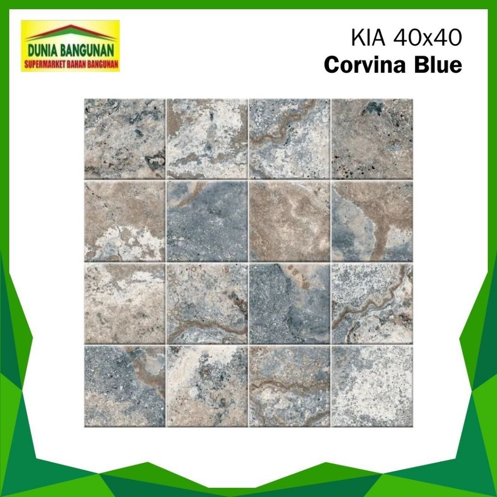 Keramik 40x40 Lantai KIA Corvia Blue Keramik Lantai Kasar Motif Batu Alam