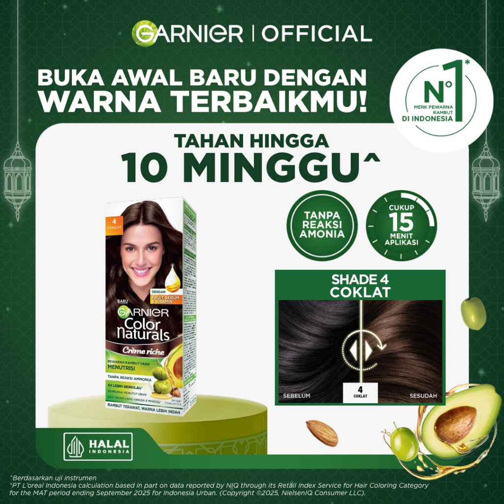 GARNIER Hair Colour Pewarna Rambut Permanen Big Kit 105ml #4 Coklat | Cat Rambut Tanpa Amonia Color 
