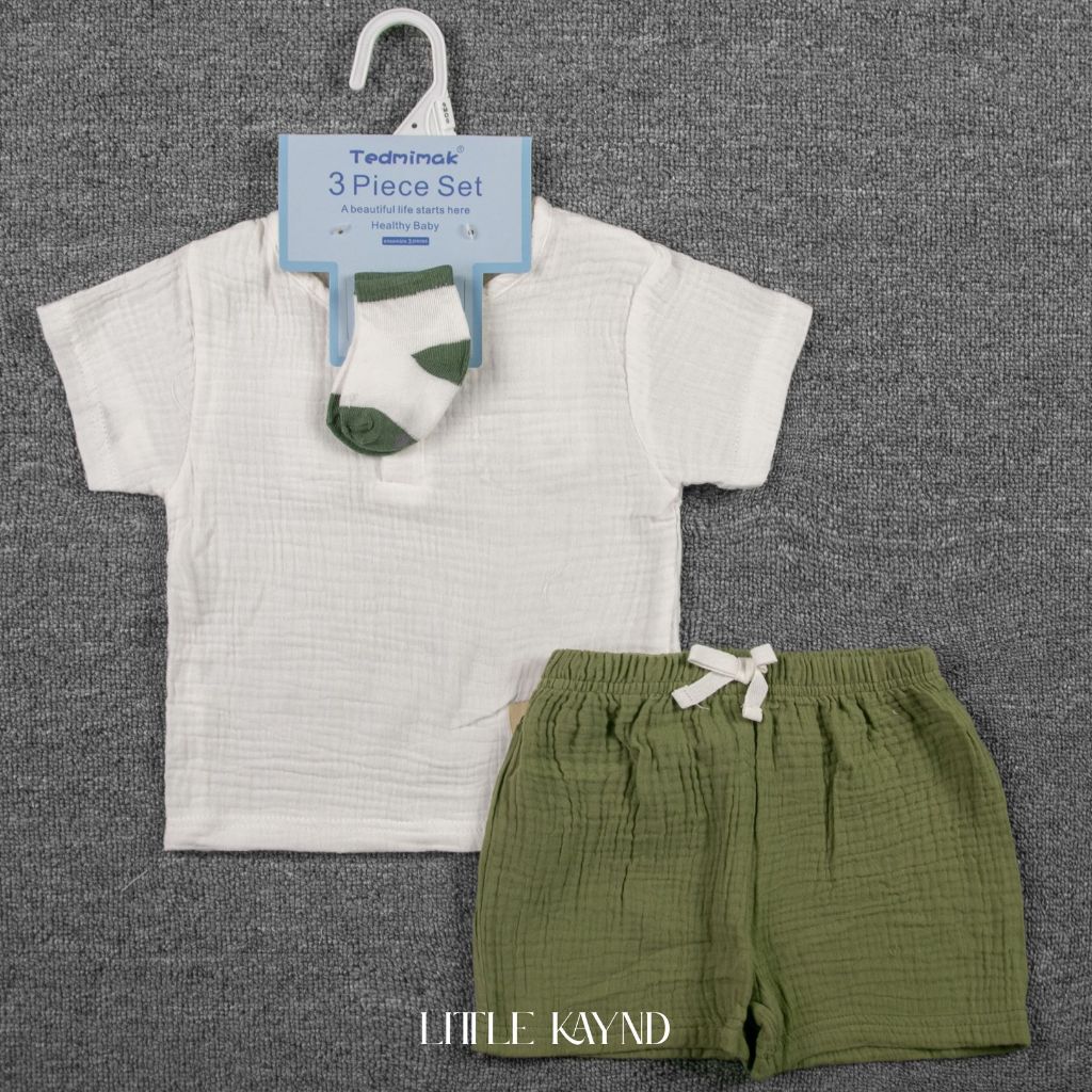 Little Kaynd - Baby Boy Shirt and Pants | Top Shirt, Pants and socks| Baju Bayi Laki Laki | 1 set Ou