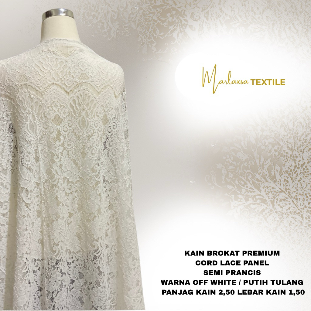 KAIN BROKAT PREMIUM / CORD LACE PANEL SEMI PRANCIS / OFF WHITE / PUTIH TULANG