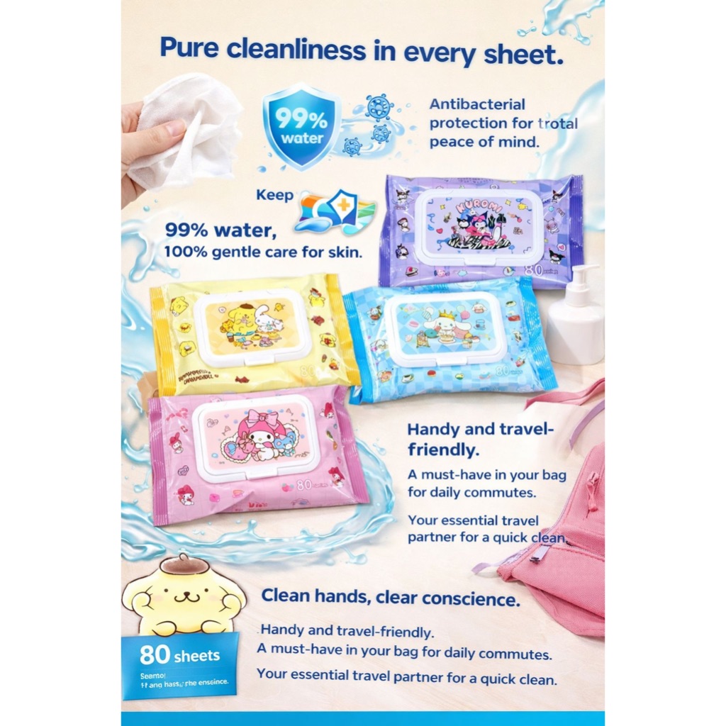 Tisu Basah Bayi 80 Lembar - Lembut, Non Alkohol, Praktis untuk Bayi dan Dewasa
