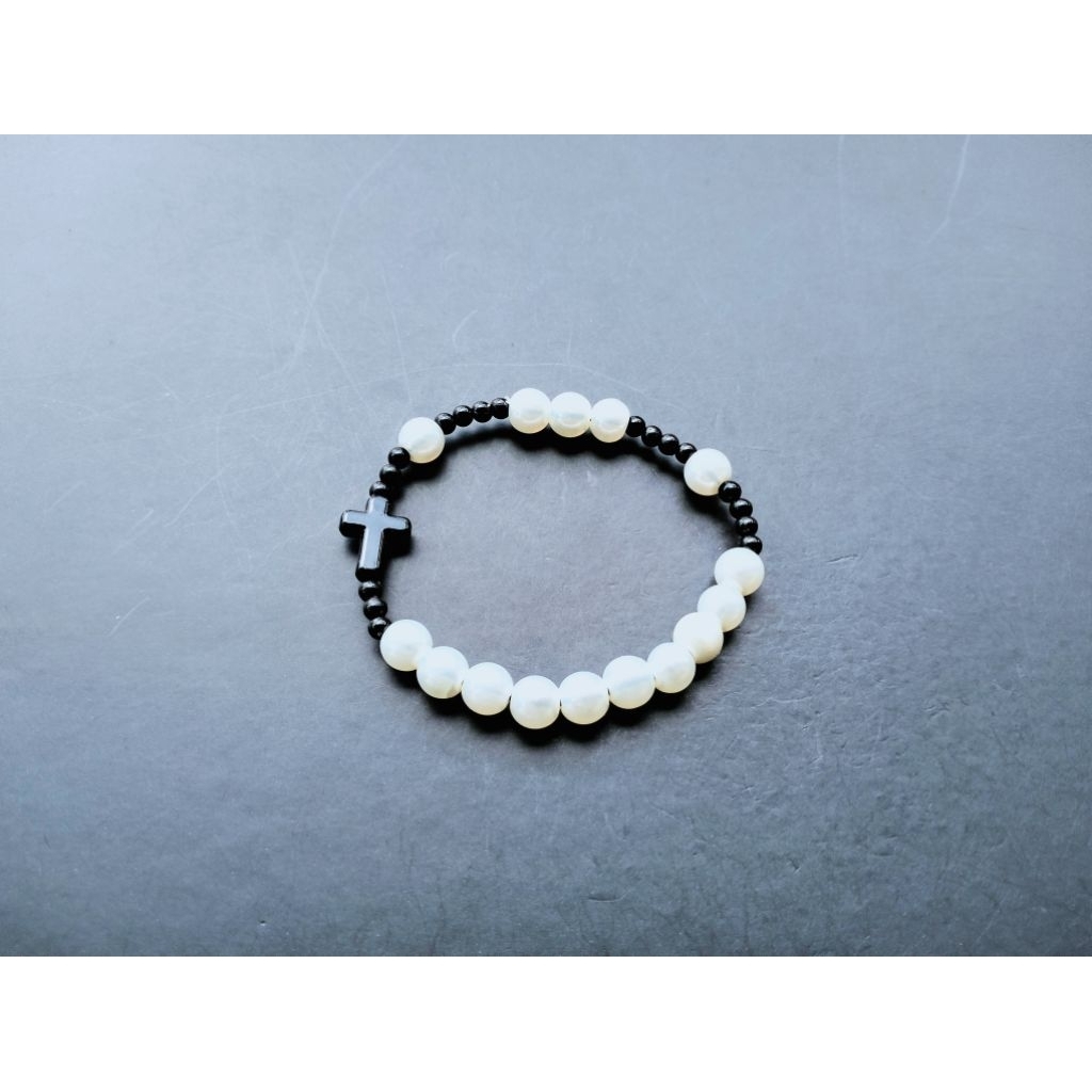 G1659 GELANG ROSARIO SALIB MUTIARA BERAT PUTIH KATOLIK