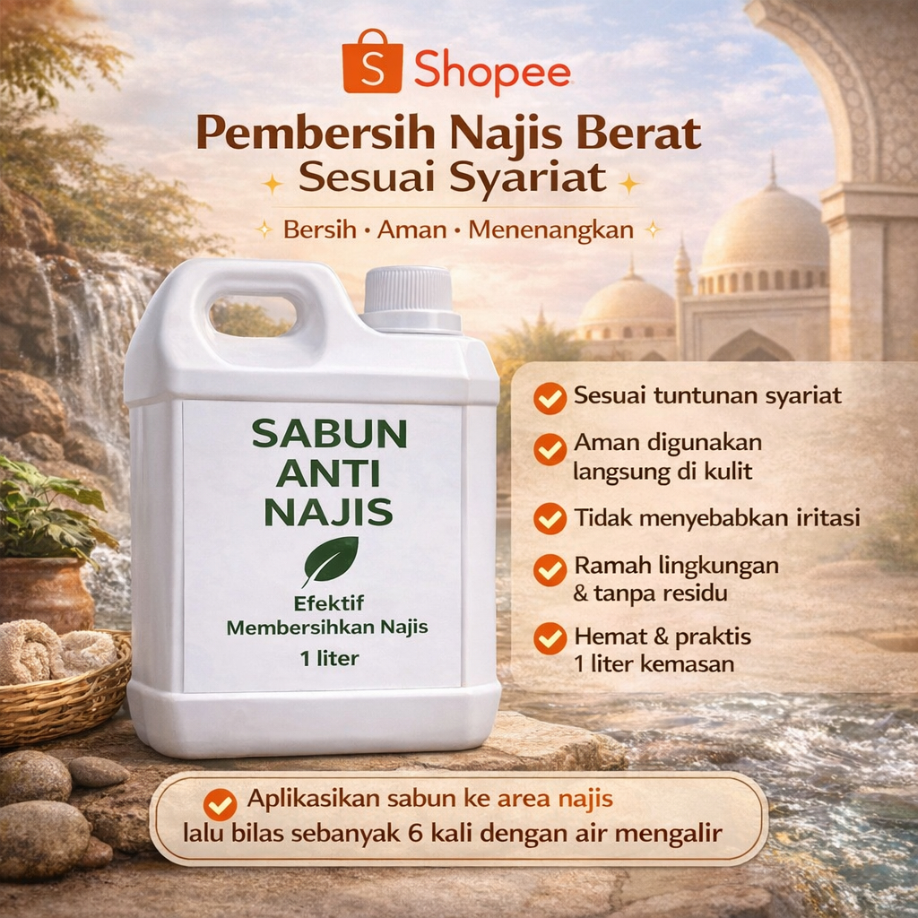 Sabun Tanah Anti Najis Cair 1 Liter / Sabun Thaharah / Sabun Penghilang Najis Liur Anjing Babi