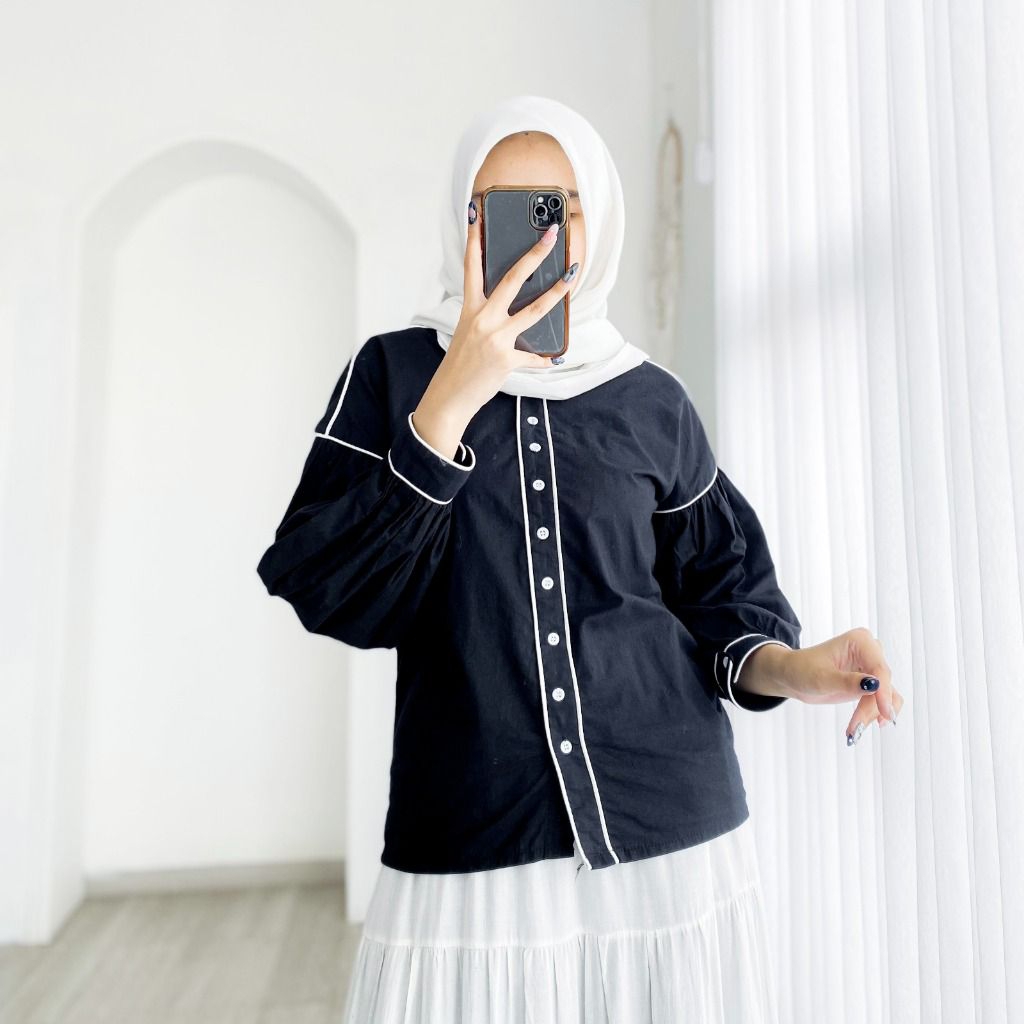 AZIZAH TOP - FLOTTILICIOUS / BAJU WANITA / KEMEJA TANGAN BALON / HIJAB STYLE / KOREAN STYLE