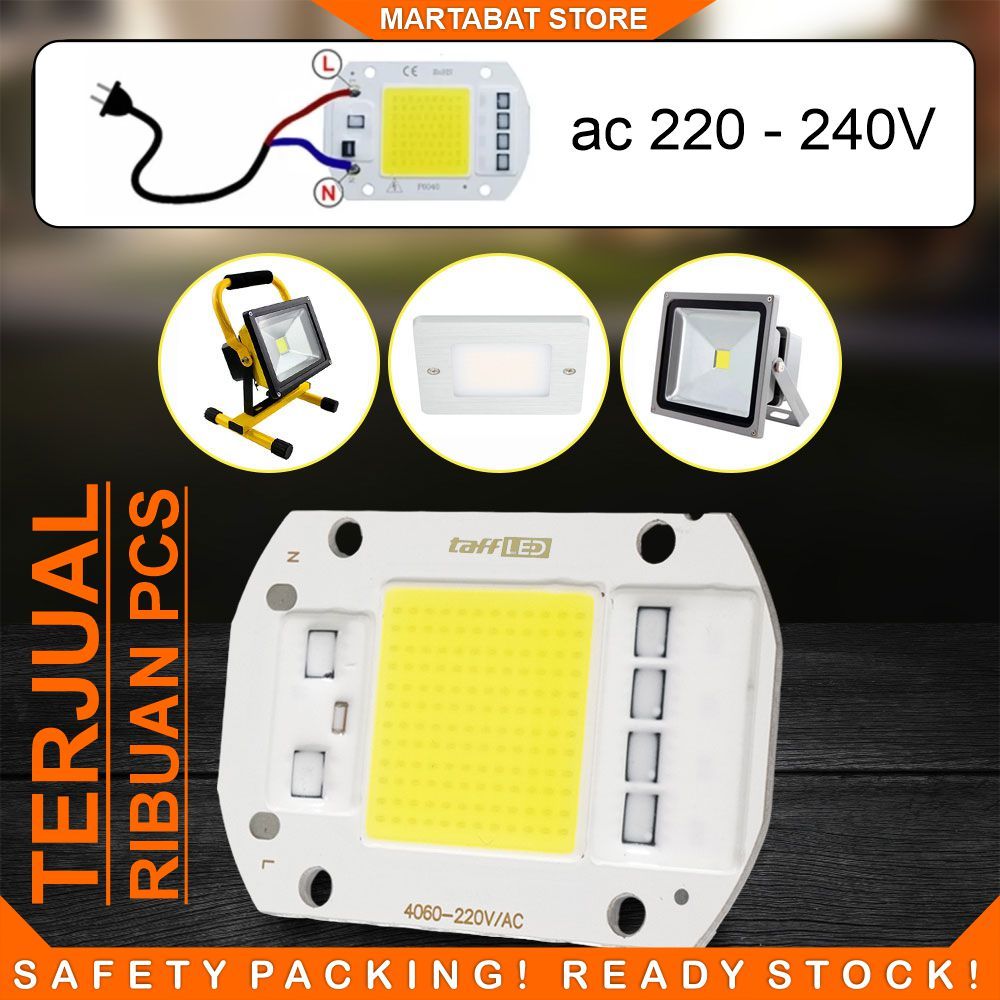 TaffLED Chip LED Lampu COB Floodlight Spotlight 220V Cool White 6000K 50W - White HPL DImmer langsun
