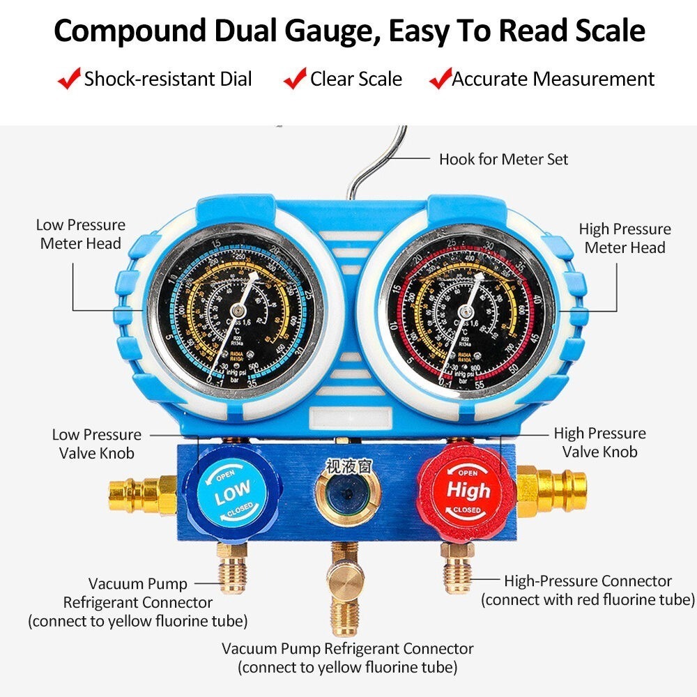 Paket Komplit Isi AC Mobil R134a Double Manifold / Brass Double Manifold Multi One Cool Pengisian Ga