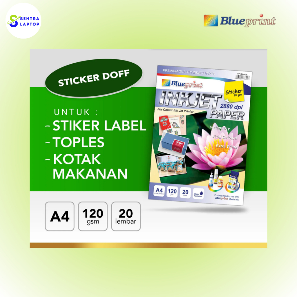 Kertas Inkjet Stiker / Sticker Inkjet Paper BLUEPRINT A4 70 gsm