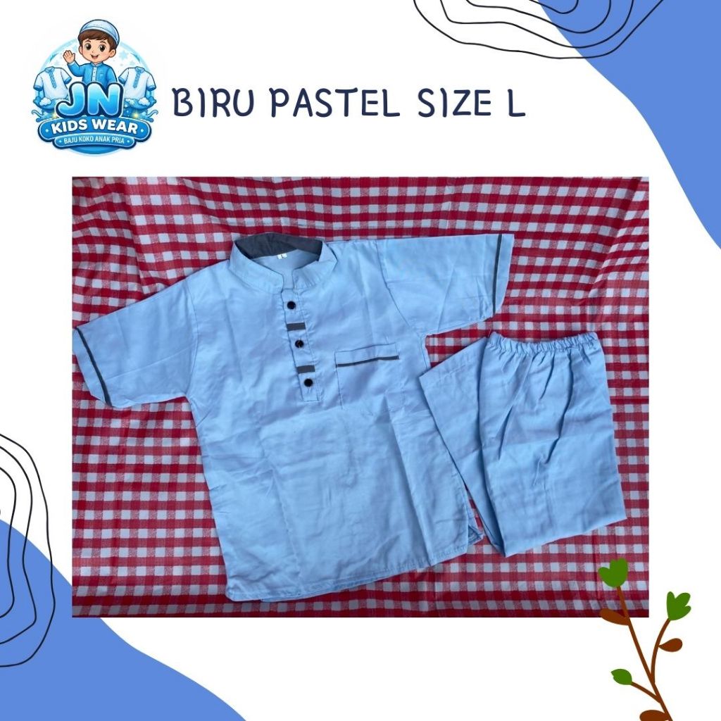BAJU KOKO ANAK LAKI-LAKI SIZE L UNTUK ANAK 3-4 TAHUN LENGAN PENDEK WARNA BIRU LANGIT