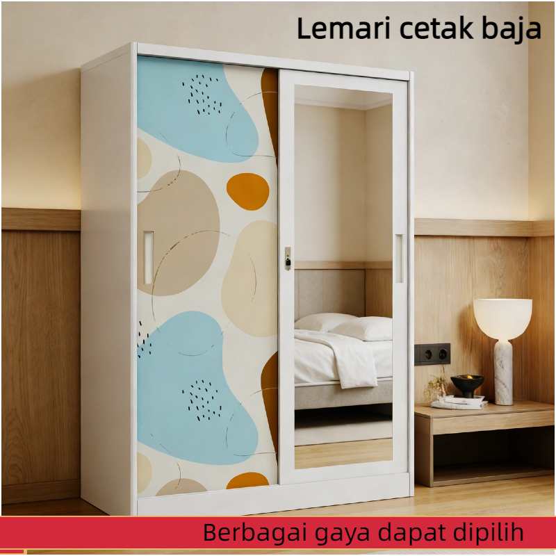 Lemari Pakaian Besi Sliding Cermin Jumbo AMAN BAYI, Anti Rayap & Bau - Free Formalin, Kuat & Awet