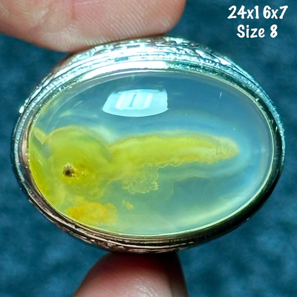 Cincin Batu Akik Natural Baturaja Sodo Lanang Mr. P 3D Aquarium Kristal (asli alam)