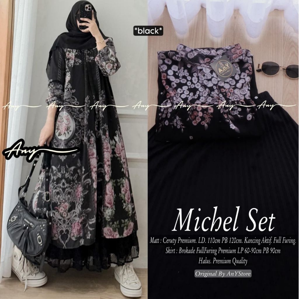 BAJU WANITA SERINA/NELVA ONESET SETELAN JUMBO TUNIK KATUN KANCING BUSUI ROK PLISKET LD 110 120 BY AN
