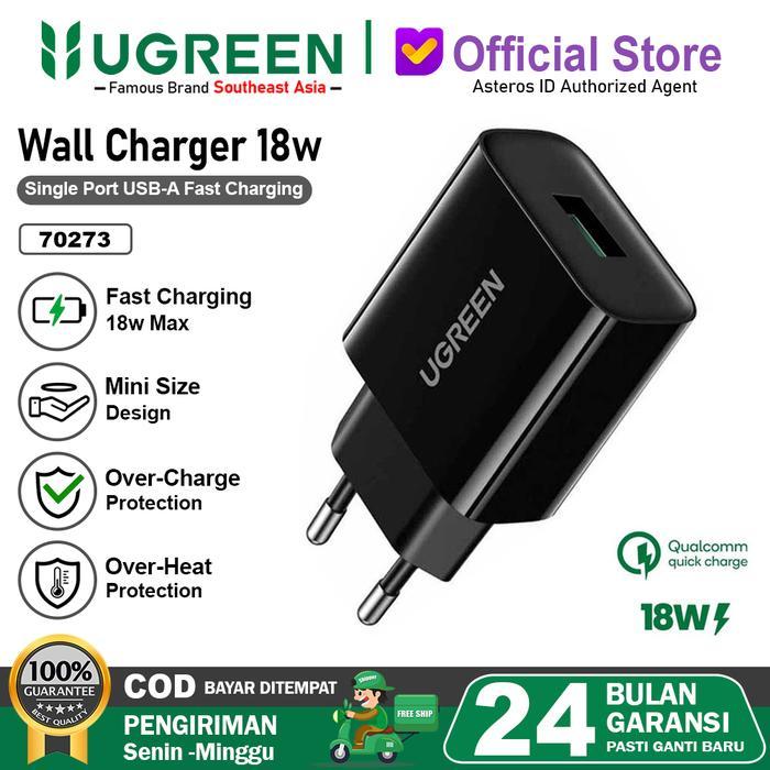 UGREEN 70273 / 10133 Adaptor Kepala Charger USB-A 18W Charge iPhone Android PD Fast Charging 18 Watt