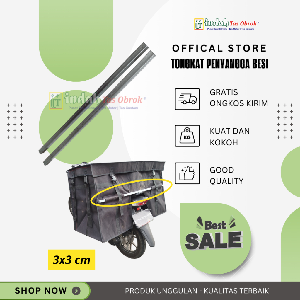 INDAH Tas Obrok - TONGKAT BESI PENYANGGA TONGKAT TAS OBROK MOTOR TAS KURIR TAS POS MOTOR SADDLE BAG
