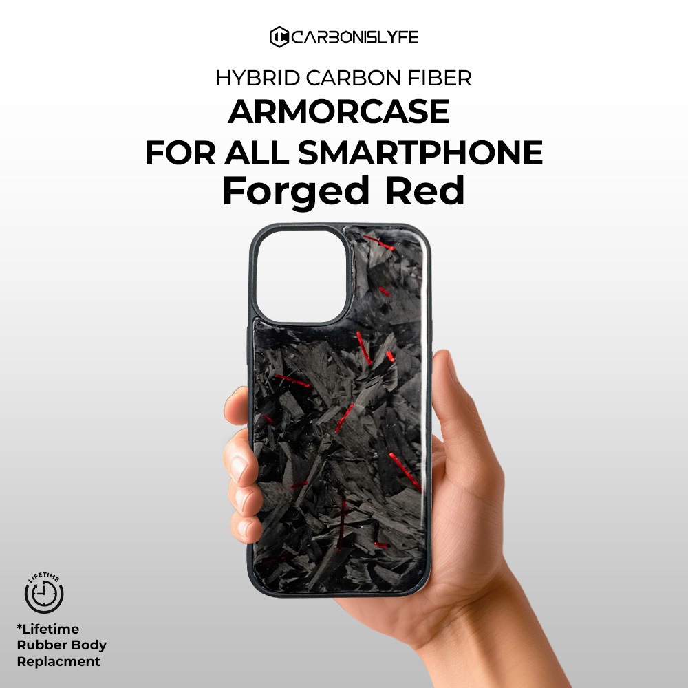 CARBONISLYFE Forged Carbon Red Armor Case - Real Carbon Fiber Protection Case