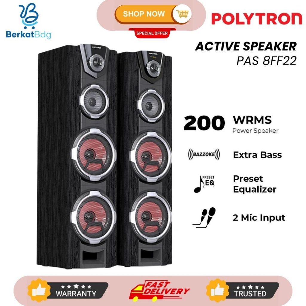 SPEAKER AKTIF POLYTRON PAS 8FF22 PAS8FF22 PAS-8FF22 8F22 BLUETOOTH FM RADIO GARANSI RESMI