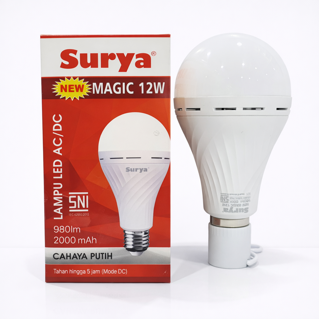 Lampu LED AC/DC Emergency SURYA 12 Watt - Bola Lampu Otomotis Nyala Saat Listrik Padam