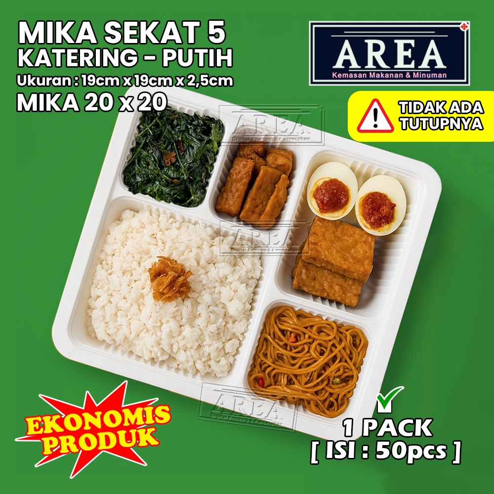 [1pack isi 50pcs] Mika Sekat 5 Putih Ukuran 20cm x 20cm untuk Dus Kotak Makan/Mika Plastik Sekat