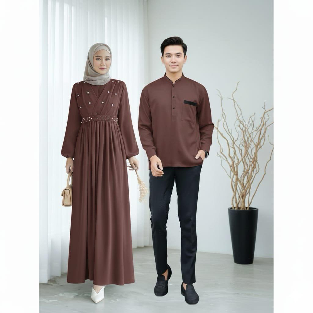 Gamis Pasangan 1 Set Gamia Coupel Sarimbit Gamiss Plus Koko Baju Coppel Coupelan Lamaran Bju 1Pasang
