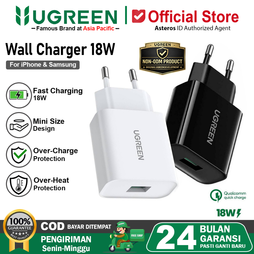 UGREEN Kepala Charger iPhone Android Fast Charging 18W USB QC 3.0