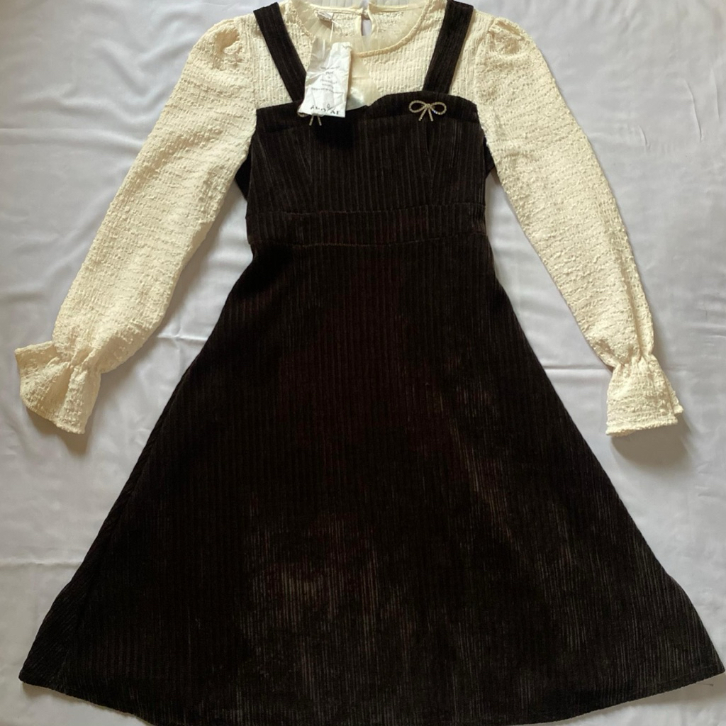 Korean Vintage Corduroy Midi Dress