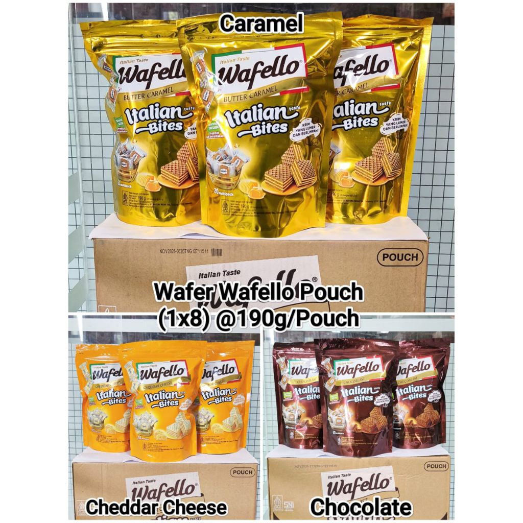 Wafello pouch- caramel 
- coklat
- keju