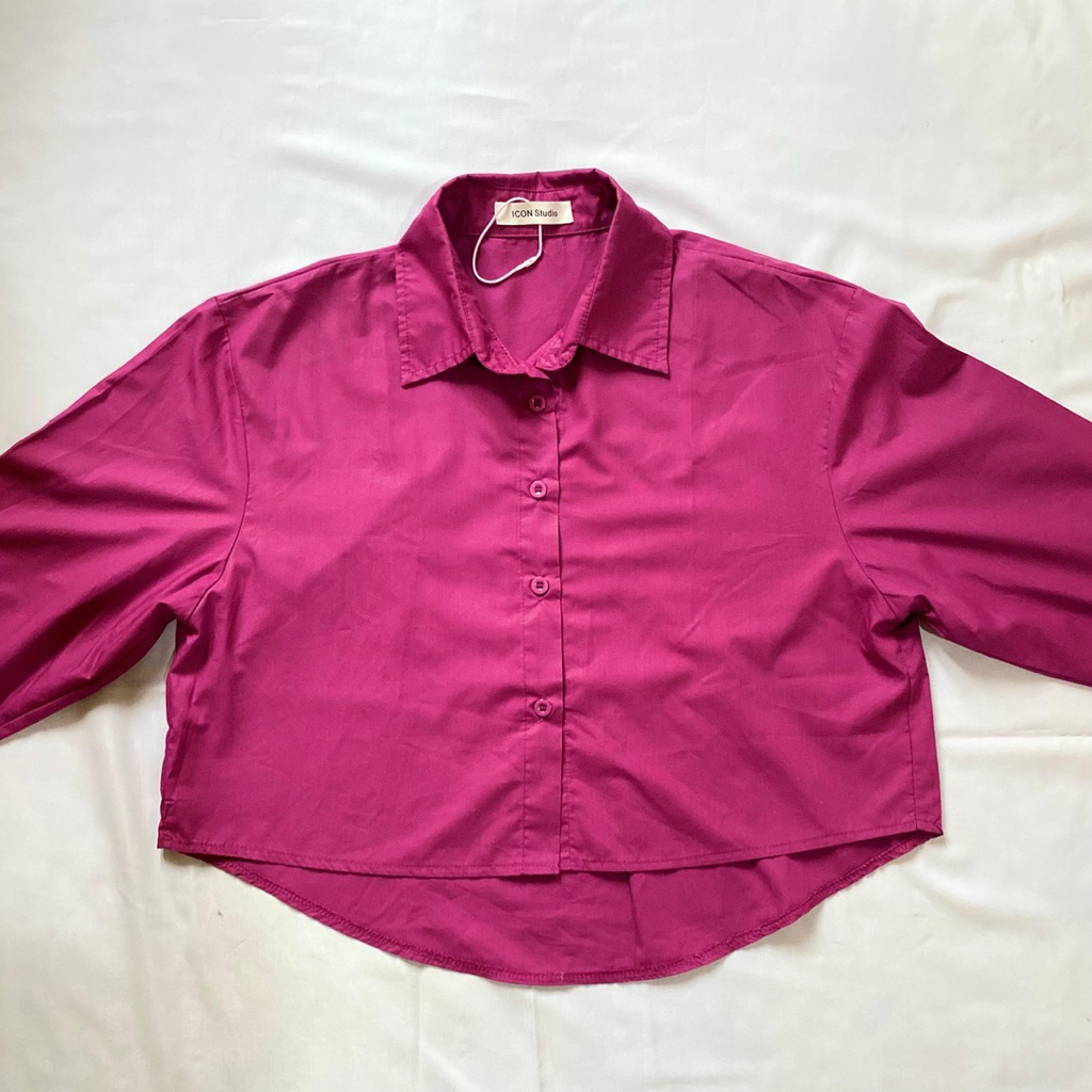Kemeja Crop Top Wanita – Fuchsia