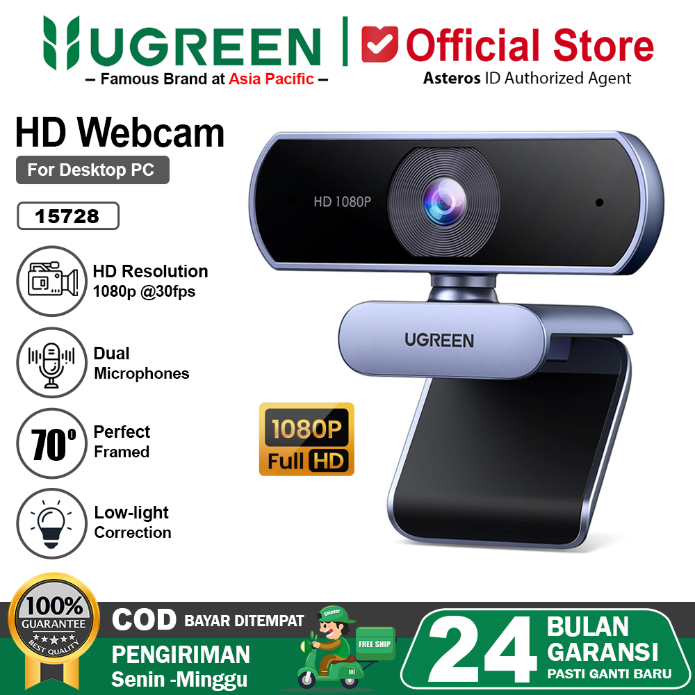 UGREEN Webcam 1080P 30Fps Full HD Noise with Dual Microphone Clear Stereo Audio 15728