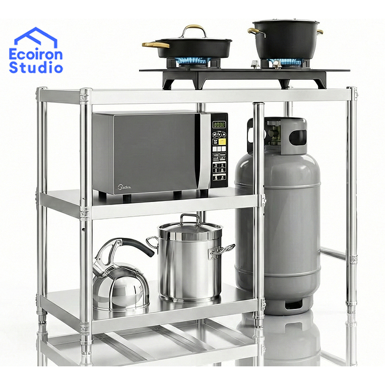 EcoIron Studio Meja Kompor SUS 304 3 Tungku Jumbo Muat Oven Heavy Duty Anti Karat COD Ready Surabaya