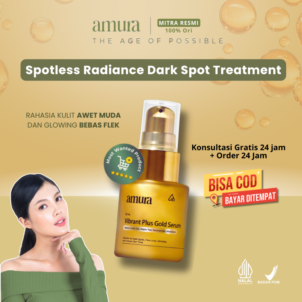 Amura Vibrant Plus Gold Serum Nano Gold 24k Memudarkan Noda Hitam Anti Aging Flek Garis Halus Wajah 
