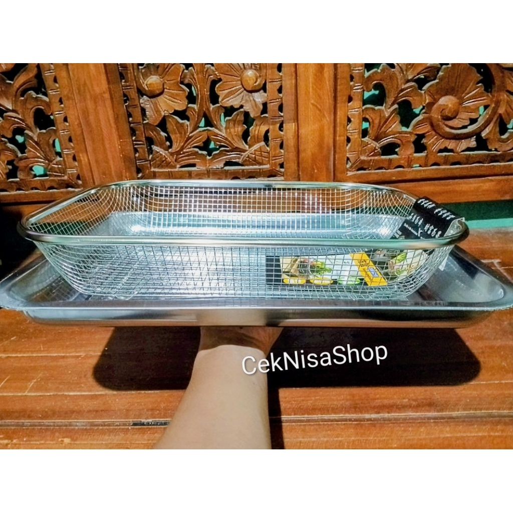 (1set) Nampan Tirisan Stainless Steel UK Besar / Nampan Tirisan 1set / Saringan Tirisan stainless st