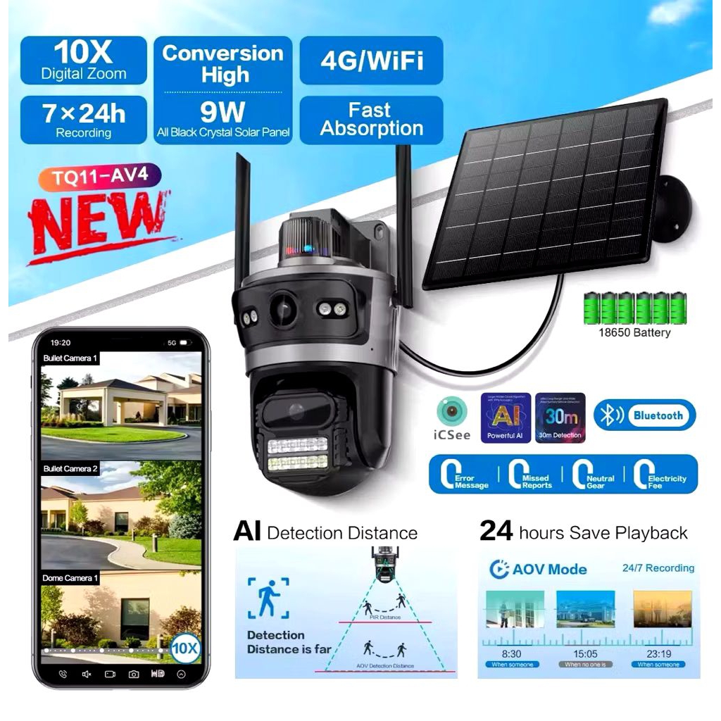 [Garansi 1 tahun] Thunderin Camera Dual Lens Simcard 4G-IP 66 Waterproof Panel surya CCTV IP H...