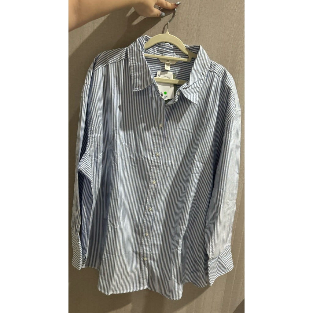 [NEW] KEMEJA LENGAN PANJANG WANITA BIG SIZE (H&M) - WARNA SALUR BIRU