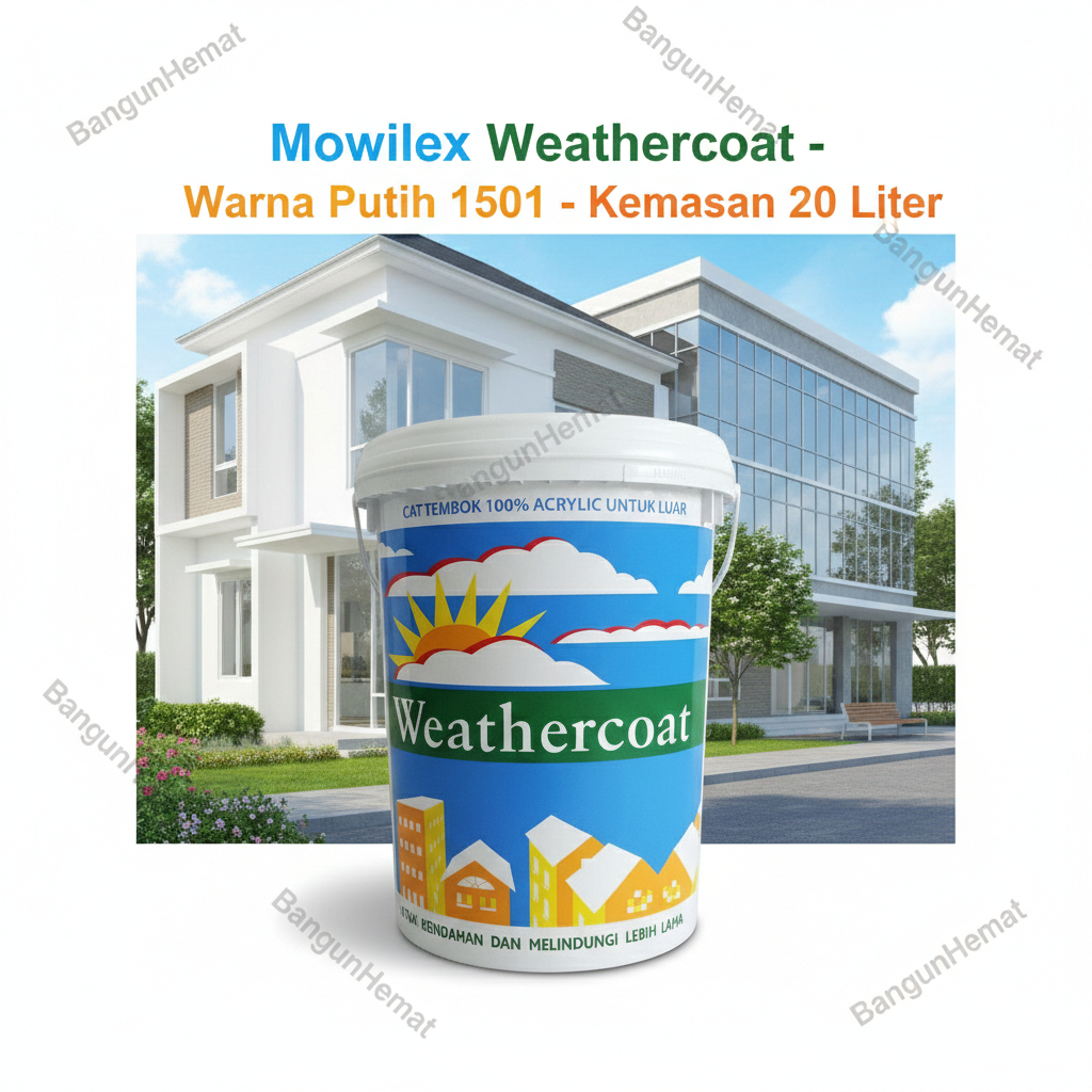 Mowilex Weathercoat White W-1501 20 Liter - Cat Tembok Eksterior Luar Ruangan Putih Dinding Weather 