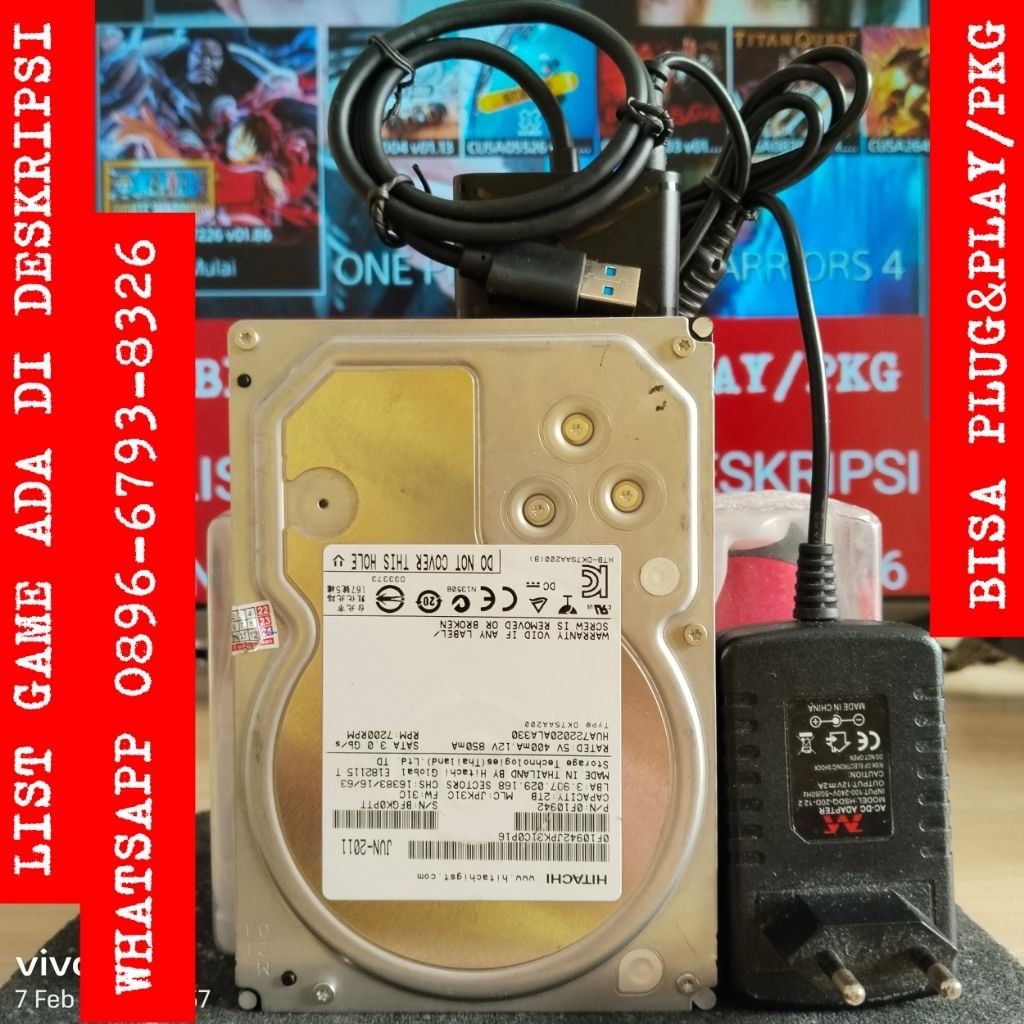 HARDISK/HDD PS4 HEN 2TB/2000GB+FU££ ISI GAME BISA REQUEST+KABEL SATA USB 3.0+ADAPTOR