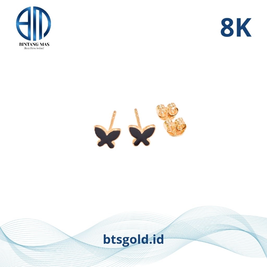 Anting Emas Giwang Butterfly Hitam | 8K