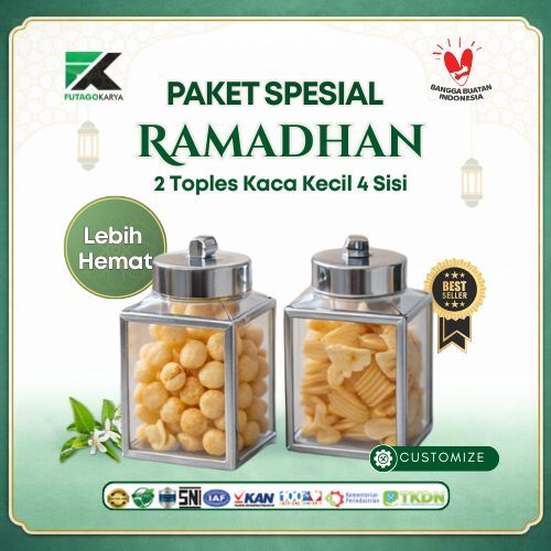 Paket 2 Toples Kaleng Kerupuk Jadul stainless Ukuran Kecil Segiempat