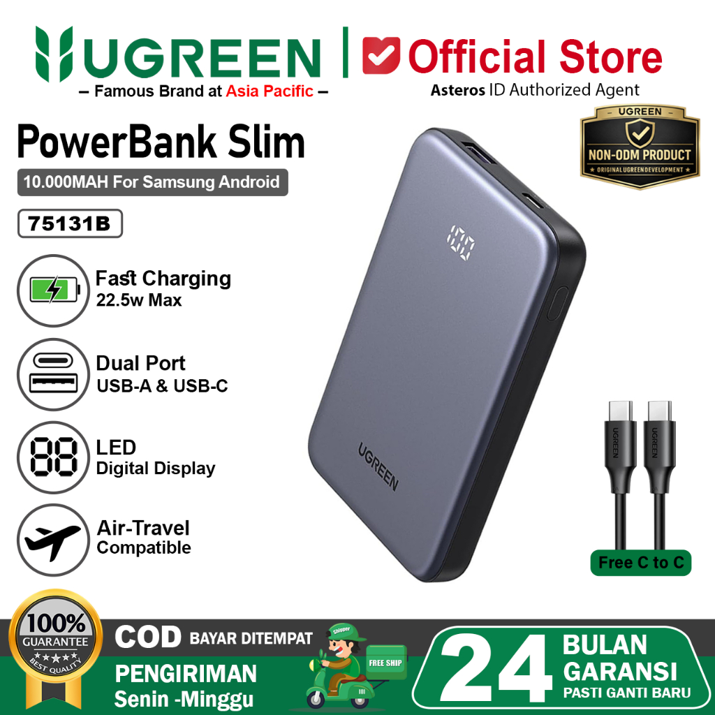UGREEN PowerBank Slim 10.000mAh PD Type C Fast Charging 20w For iPhone Samsung Android